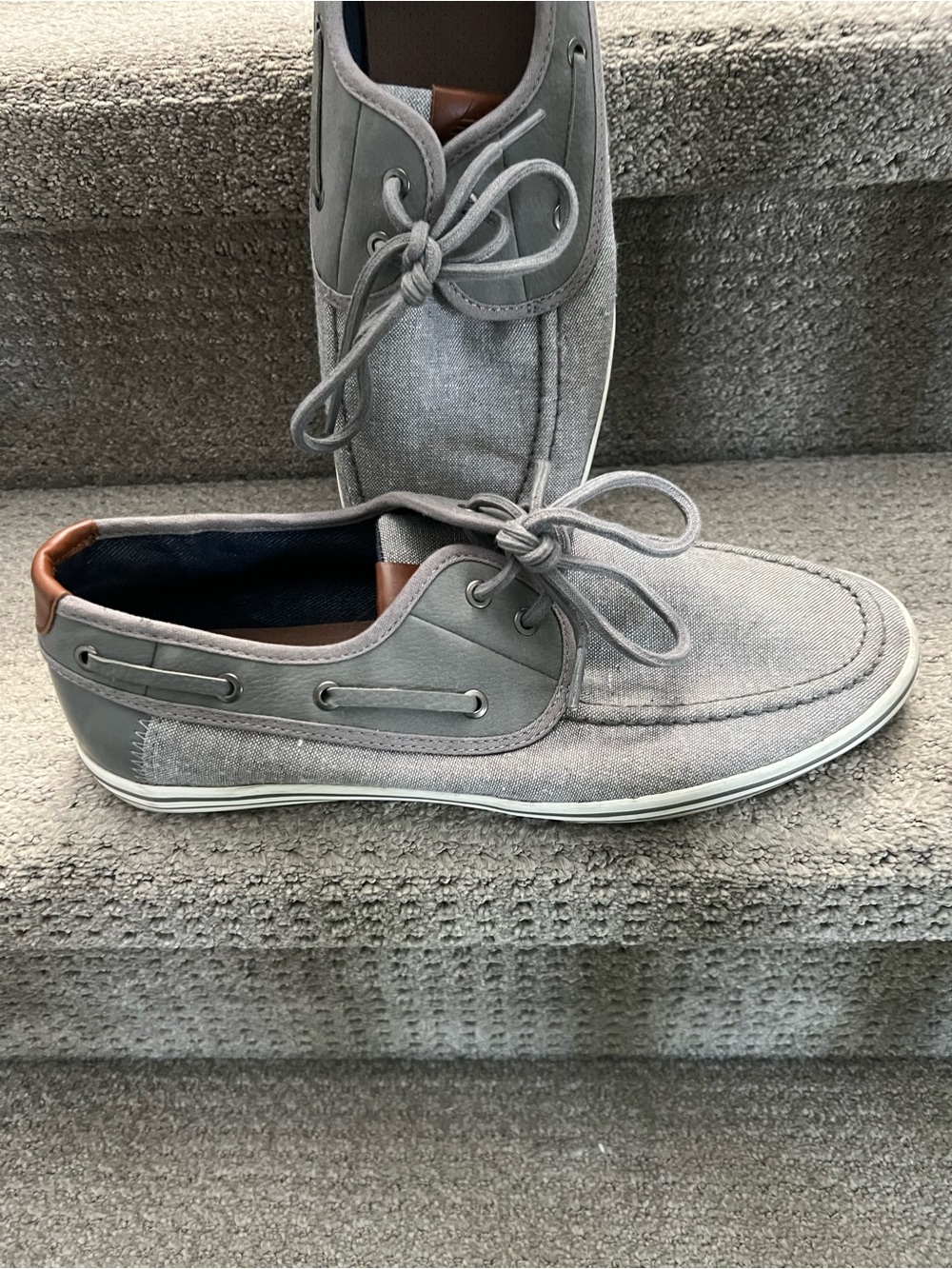 Aldo Gray Canvas Boat Shoes with Brown Accent